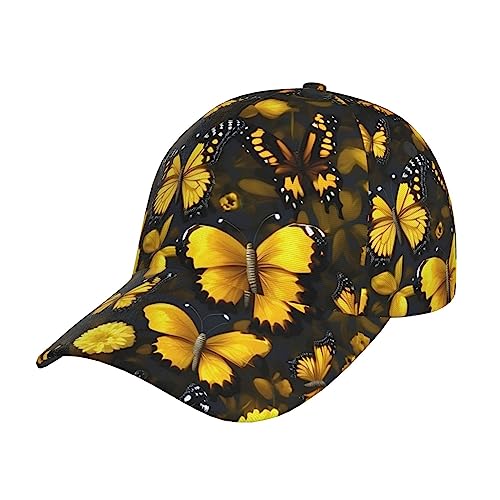Casquette de baseball Jaguar en coton délavé ajustable avec broderie fleurs et papillons