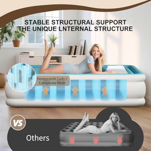 Image of Air Mattress Twin with Built in Pump, 18 inch Height Foldable Blow Up Air Bed, Comfort Self Inflatable Mattress Single Bed for Home, Travel, Camping & Guests (18 inch Twin, Khaki)
