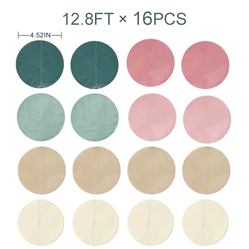 Image of 205 Ft Sage Green Dusty Rose Pink Khaki Beige Circle Dot Backdrop Garland Tissue Paper Polka Dots Hanging Streamer for Girl Wild Jungle Safari Woodland Birthday Party Decorations Supplies