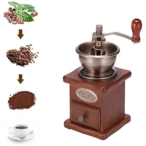 DEECOZY Manual Coffee Grinder, Adjustable Coarseness Coffee Mill Grinder Coffee Bean Grinder Vintage Antique Wooden Hand Grinder Hand Held Coffee Mill for Kitchen Camping Cover