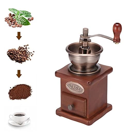 DEECOZY Molinillo de café manual, molinillo de café de grosor ajustable, molinillo de granos de café, molinillo de café vintage de madera antigua, molinillo de mano para cocina, camping