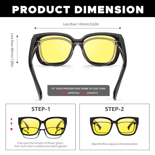 LVIOE Night Vision Driving Glasses Fit Over Prescription Glasses, Wrap Around Nighttime Anti Glare Polarized N42034