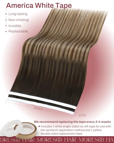 Image of Moresoo Genius Weft Tape in Hair Extensions Bronde 18 Inch 65g 2Pcs | Skin weft tape in hair extensions, flat PU construction, flexible placement, bronde dimension for waves and ponytails