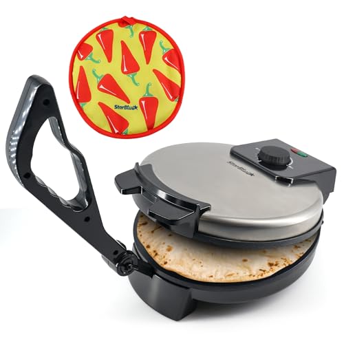 StarBlue Roti-Maker de 25,4 cm con calentador Roti gratuito y mango extraíble – Indian Chapati Tortilla, Roti AC220-240V 50/60Hz 1200W, enchufe europeo