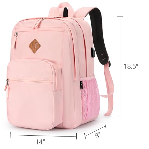 Image of ZORFIN 36L Backpack for College, and Travel: Water Resistant Bookbag with 8 Compartments - Pink
