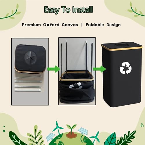 Image of Recycling Bin for Kitchen Indoor Home, Large 26 Gallon 100L Recycle Bin with Lid Removeable Reusable Inner Bag Bottle Can Glass Waste Plastice Stickers,Black
