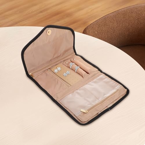 HEATSHAKING Étui à Bijoux Multi-couches Compartiments Pliable en Polyester et Coton de Voyage Noir pour Transporter Pendant Vos Déplacements pour Bagues et Colliers – vue 5