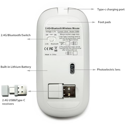 Image of KLO Rechargeable Bluetooth 5.2 /3.0 /Type-C /USB-2.4G Mouse for MacBook /MacBook air /Pro /iPad, Wireless Mouse for Laptop /Notebook /pc /iPad /Chromebook (2 /Pink)