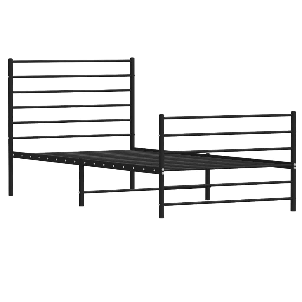 Cadre de lit métal avec tête de lit/Pied de lit Noir 100x190 cm Lit 2 Personnes avec Sommier,Lit Fer Forgé,Lit À Cadre