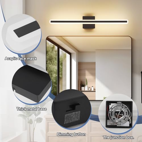 Image of 31.5 Inch 5 Color Adjustable Vanity Lights Over Mirror Vanity Lighting Fixtures for Bath Matt Black Bathroom Light Fixtures Over Mirror Black Led Modern Light Bar 5CCT