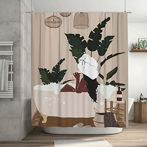 Xgidkew Boho Fashion Black Girl Shower Curtain for Bathroom Funny Afro in Bathtub African American Woman Decor with Hooks Waterproof Fabric 60x72Inch