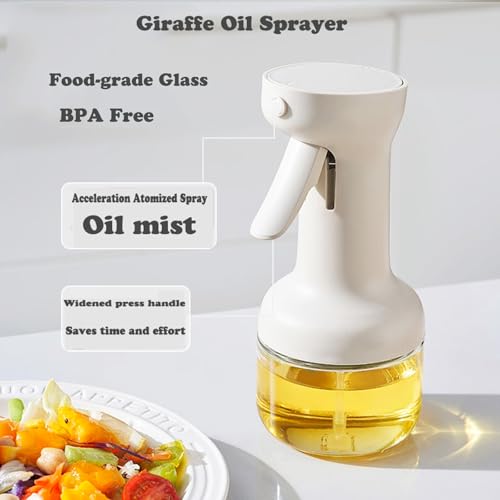 Povinmos Glass Olive Oil Sprayer for Cooking,10oz/280ml - Olive Oil Dispenser for Kitchen Gadgets,Air Fryer,Salad and BBQ,Continuous Atomized Spray with Portion Control,Patented (White, 10oz)