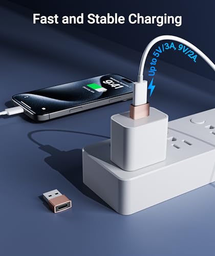 Image of Syntech USB C Female to USB A Male Adapter 3 Pack, Type C Charger Cable Power Adapter Compatible with iPad Air 7, iPhone 17 /16 /15 /14 Pro Max, Apple Watch Series 10 /9, Samsung Galaxy S20 etc, Rose Gold