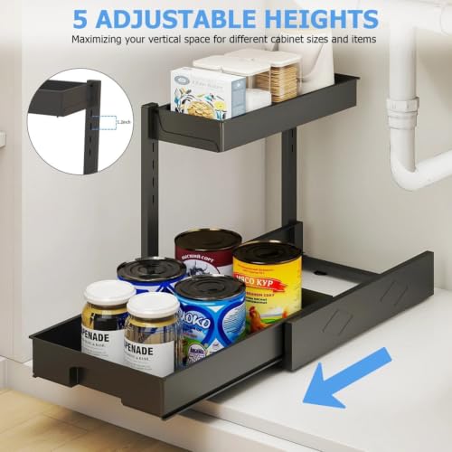 Organizador Bajo Fregadero 2Pack, Organizador de Metal L en Forma de L con Cajones Extraíbles Negros – Para Cocina y Baño, Capacidad 50 lb miniatura 3