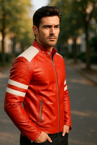 Red Leather Motorcycle Jacket - Red Cosplay Costume Biker Leather Coat for Men3