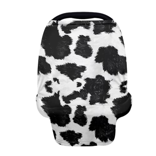 Image of Black Cow Print Infant Carseat Cover Stylish Multi-Purpose Nursing Cover Breastfeeding Scarf Baby Shower Gifts