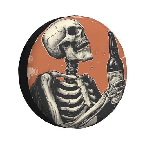 Image of Drinking Skeleton Spare Tire Cover, Universal Wheel Tire Cover Funny Skull Skeleton Tire Protectors for Trailer RV SUV Truck Camper 14 Inch