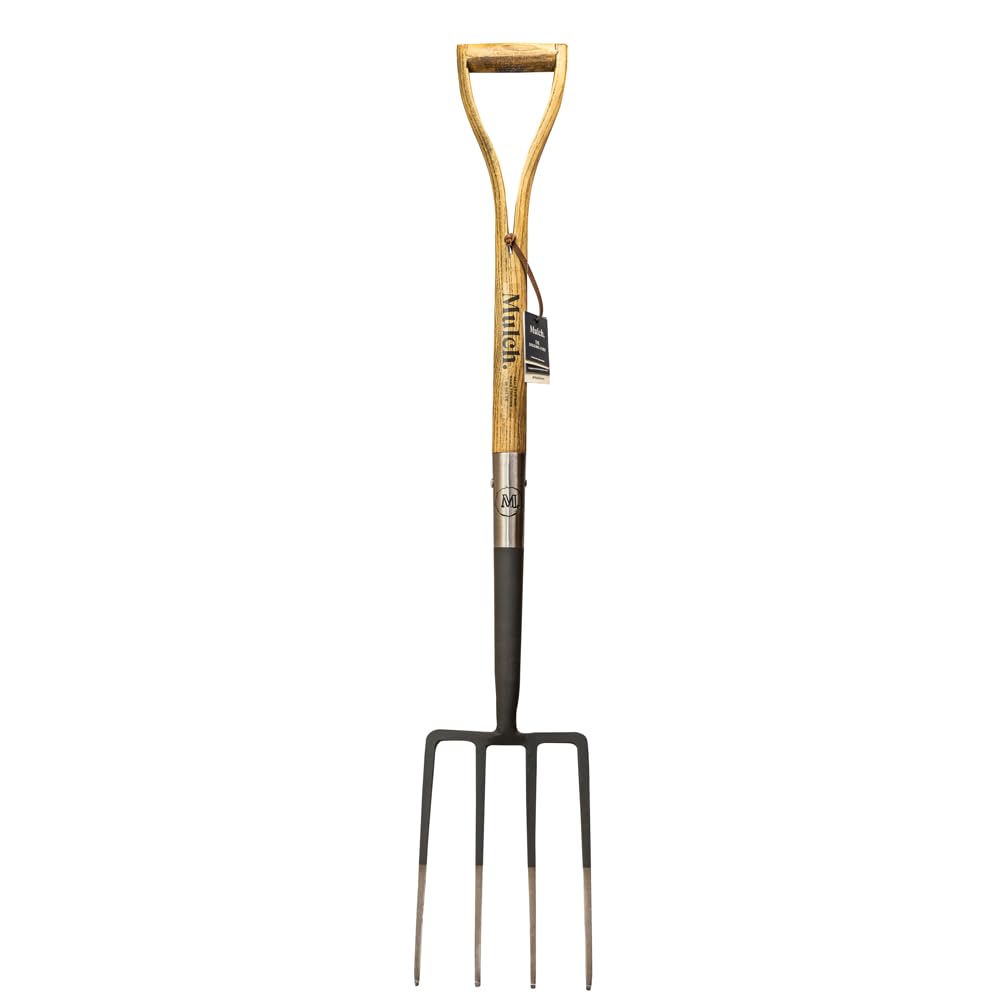 Mulch Carbon Steel Garden Digging Fork Wooden Handle Graphite Grey Finish