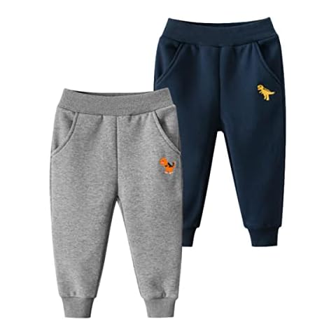 GFQLONG Toddler Boys 2 Pack Cotton Active Jogger Pants,Kids Cartoon Sweatpants Casual Lounging Bottoms,Dinosaur Sets 2-3T Cover
