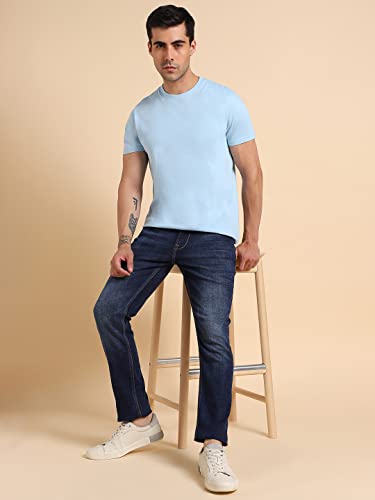 Image of Dennis Lingo Men's Cotton Slim Fit Solid Round Neck T-Shirt