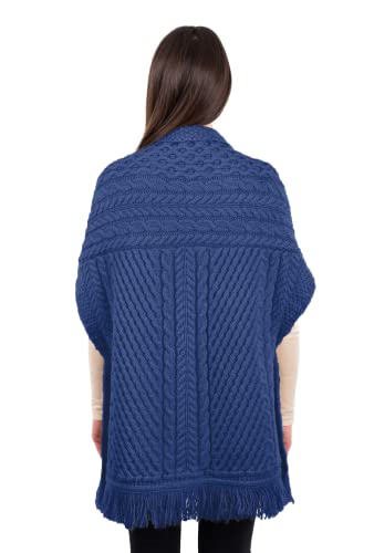 Image of SAOL 100% Merino Wool Shawl /Poncho Sweater /Open Cardigan /Wool Cape with Pockets with Fringe Trim and Trinity Knot Button