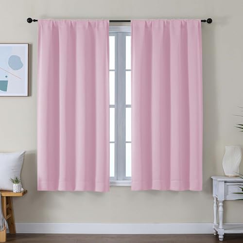 Image of Simplebrand Ava Pink Short Blackout Curtains for Bedroom 54 Inches Long 2 Panels Set, Solid Thermal Insulated, Energy Saving Window Treatment Curtains Blackout Drapes, W40 x L54 Inch, Pink