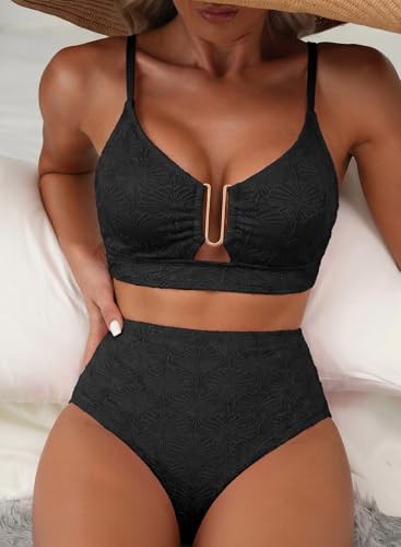 Image of Herseas 2 Piece Bikini Set U-Wire Cutout Popular Swimsuit High Waisted Textured 2026 Summer Beach Swim Bathing Suits