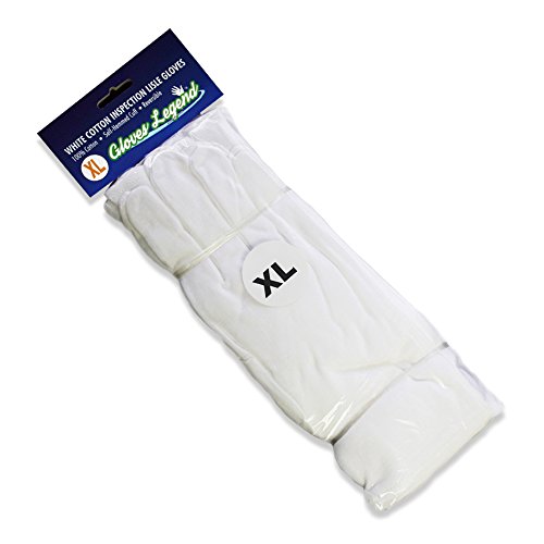 Size Extra Large - 12 Pairs (24 Gloves) Gloves Legend White Coin Jewelry Silver Inspection 100% Cotton Lisle Gloves - Premium Weight