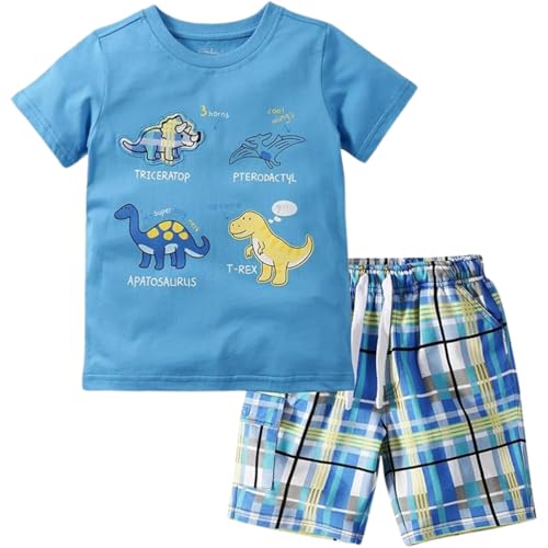 Image of Boy Shorts Sets Dinosaur Animal Print Shirt Summer Outfits Set 2pcs Casual Clothes
