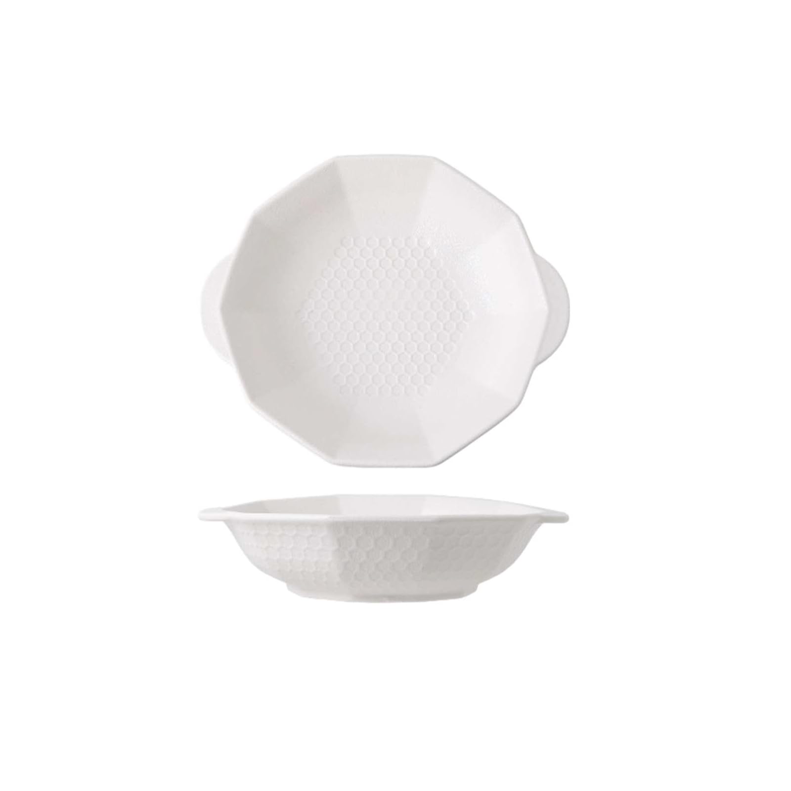 Japoński styl prosty kolor pod glazurą dwuuszna miska o strukturze plastra miodu ceramiczna kreatywna sałatkowa miska deserowa -25 cm biała