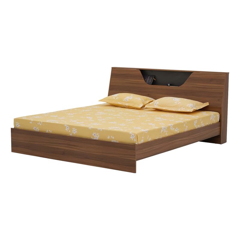 Image of Royaloak Zen King Size Bed Without Storage, Engineered Wood with Melamine Finish, Slanting Headboard, Modern Durable Bed Frame