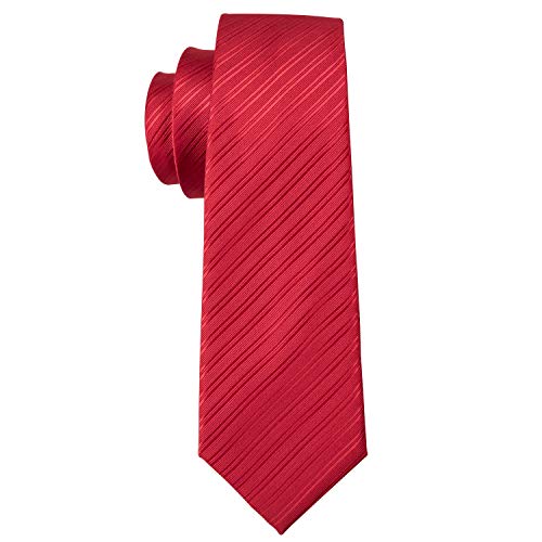 Image of Barry.Wang Solid Striped Tie for Men Silk Necktie Pocket Square Cufflinks Formal Wedding Party Business