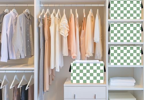Image of MAIZMZ Sage Checkered Storage Basket Baby Toys Organizer Bins Decorative Gifts Bakset Waterproof Nursery Hamper Women Storage Cube Kids Laundry Basket for Home /Dorm /Kitchen /Pet /Office /Closet /Shelf /