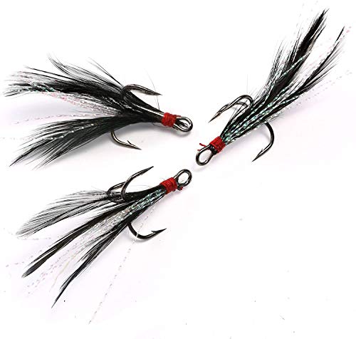 Feather Fishing Hooks - Flash Teaser Hook Feather Dressed Strong Round Bend Fishing Treble Hooks Kit Fishing Tackle Lure Bait Saltwater Freshwater For Mackerel, Small Tuna (15/50Pcs) #TOP6