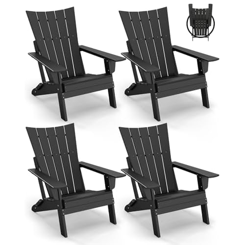 GREENVINES Folding-Adirondack-Chairs-Set-of-4 | HDPE Plastic | Arch Series | Fire Pit Chair | All Weather | for Outdoor Patio Deck Backyard Poolside |