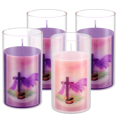 Nuanchu Set of 4 Lent Candles The Season of Lent 3 Purple 1 Pink Glass Jar Scented Votive Candles for Easter Religious Christian Devotional Church Prayer Ash Wednesday Holy Week Good Friday