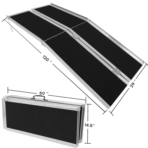 Rampa plegable de aluminio para silla de ruedas de 10 pies antideslizante para umbral, rampa de movilidad para scooter, plegable para escalones, hogar, escaleras, entradas miniatura 7