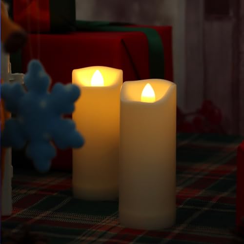 Image of QIDEA 2 inchX5 inch Outdoor Waterproof Flameless Candles with Timer, Battery Operated Flickering Led Pillar Candles, Electric Plastic Fake Candles for Home Garden Wedding Halloween Xmas Decorations 4 Pack