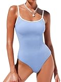 ANRABESS Women One Piece Swimsuit Backless Full Coverage Ribbed Adjustable Strap Bathing Suit Beach Vacation Clothes Swimwear Sky Blue Medium