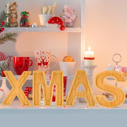 NatNarr Letras de tabuleiro de charcutaria de Natal de 32 cm, 4 peças maiores de letras de charcutar