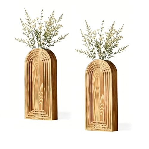 Jarrones de pared de madera marrón en pack de 2 para decoración de casa estilo boho 2