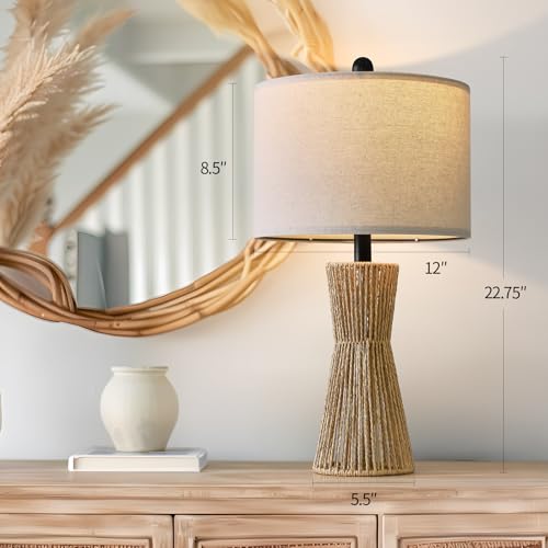 Image of OYEARS 22.5 inch Table Lamps for Living Room,Boho Lamps Set of 2 for Bedrooms, Bedside Lamp for Nightstands, Rattan Lamp, Farmhouse Table Lamp for Room Decor, End Table, Retro, Brown(Not Include Bulbs)