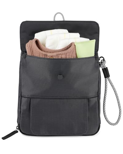 Image of Skip Hop Travel Baby Changing Pad with Easy-Clean Surface, Covers Public Changing Stations, Wipes Pocket, Diaper Storage, Disposable Bag Dispenser and Magnetic Wipes Pocket, Clean Slate, Black