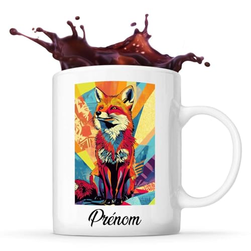 Planetee Tasse Renard Prénom Personnalisable Pop Art Renard Style Pop Art avec Couleurs Vives, Motifs Graphiques et Contours Marqués. | Mug Original...