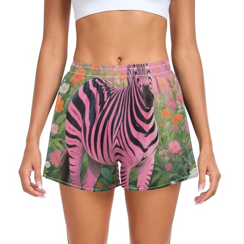 EtherSpher Pink Animal Womens Athletic Shorts with Pockets Lady Bike Shorts for Running Hiking Biking Jogging Walking Shorts para Gym Mujer L