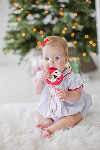 Image of Little Holly Penguin Teether, Holiday Baby Teether Toy, BPA Free Silicone Teething Toy, Babys First Christmas, Soothing Gums Infant Toy