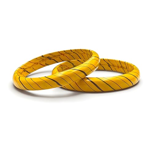 Image of Traditional Rajasthani Lac Bangles for Women and Girls, Jaipuri Lahariya Design Lakh Lah Kada, Multicolor Striped Pattern, Red Green Maroon Sky Blue Pink Purple Yellow Grey Set of 2