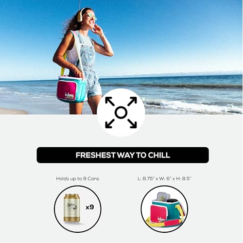 Igloo 90s Retro Collection Square Lunch Box Cooler with Front Pocket and Adjustable Strap, Insulated Leakproof Lunch Cooler Bag, Reusable Lunch Tote