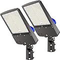 HYPERLITE 300W Parking Lot Lighting, 2Pack 45000LM 5000K Shoebox Light with Photocell, Street Pole Light with Slip Fitter Mount for Parking Lot, Driveways, Roadways, Farms, Square, AC 100-277V