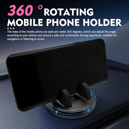 Image of 360 Rotatable Car Phone Holder for Dashboard, Silicone Non-Slip & Stable Grip Phone Mount with Data Cable Management, Universal for Most Smartphones in Car & Home (Black)